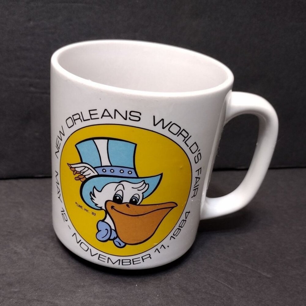 1984 New Orleans World's Fair Mug, Louisiana Seymore D. Fair Pelican Coffee Cup